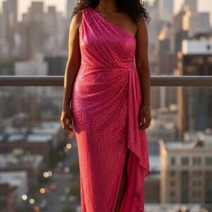 Glamorous One-Shoulder Pink Sequin Dress
